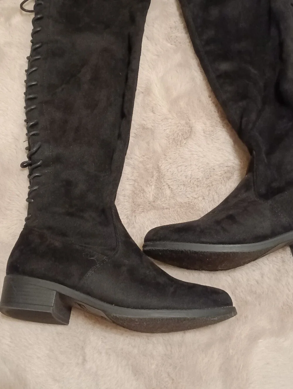Over The Knee Suede Black Boots With Block Heel